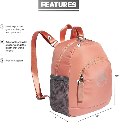 Vista 2 de adidas Mini mochila Linear 3, Wonder ClayPlata Metálico, Mini mochila Linear 3