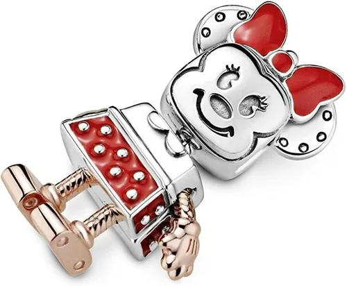 Vista 4 de PANDORA Disney Minnie Robot - Dije de rosa de plata de ley con esmalte rojo One sizePack of 1 Plata esterlina