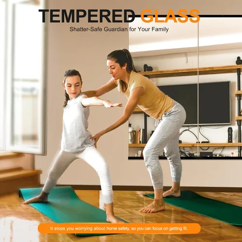 Vista 3 de Delma Espejo de gimnasio en casa, 48 x 24 x 2 unidades, vidrio templado grande de cuerpo completo, sin marco, montado en la pared para gimnasio