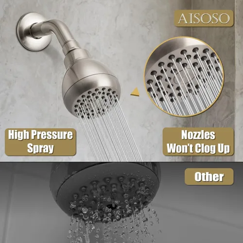 Vista 5 de AISOSO Cabezales de ducha de alta presión, cabezales de ducha de 3 pulgadas con rotación de 360 grados y boquillas de silicona para una ducha Níquel