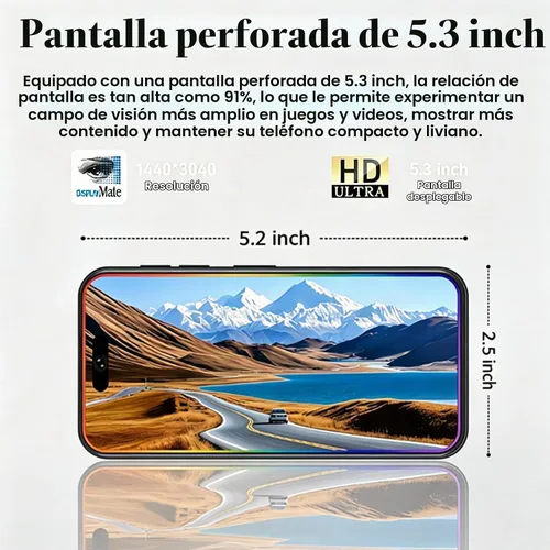 Vista 2 de Mini teléfono desbloqueado HD de 5.3 pulgadas, 4+128 GB, teléfono desbloqueado 5G, teléfono inteligente Android 14, batería de 5000 mAh, SIM Azul