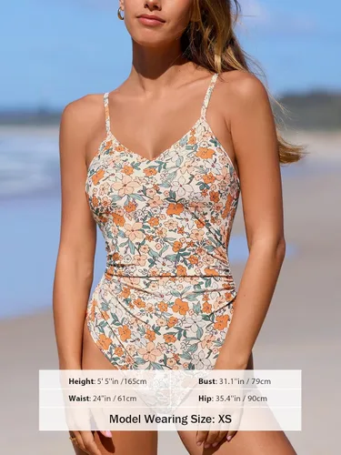 Vista 5 de CUPSHE Trajes de baño de una pieza con cuello en V para mujer Beige/Floral