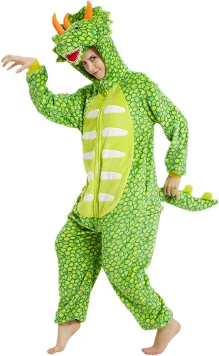 Vista 3 de Triceratops - Pijama de animal para Halloween, disfraz de animal para adultos, de dibujos animados, de una pieza, unisex