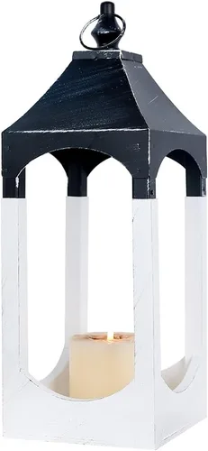 Vista 8 de NEEDOMO Farol de madera decorativo de 15 pulgadas para interiores, centro de mesa grande de decoración de farol para el hogar, candelabros rústicos