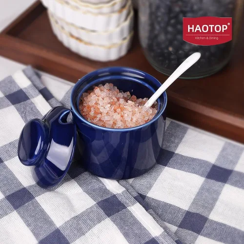 Vista 6 de Azucarero de 8 onzas con tapa y cuchara, frasco de azúcar de cerámica, dispensador de azúcar, contenedor de azúcar, accesorios para cafetería, marino