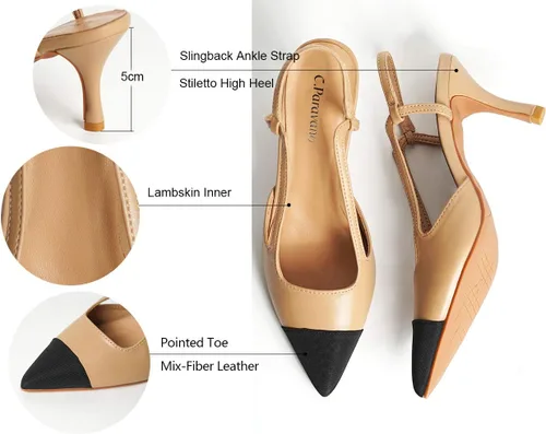 Vista 4 de C.Paravano Zapatos planos de cuero con talón descubierto para mujer Zapatos planos con puntera puntiaguda Sandalias de tacón cómodo Zapatos