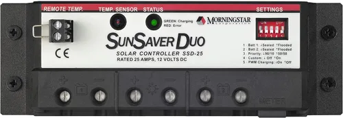 Vista 3 de Morningstar SunSaver Duo 25A PWM Controlador de carga solar (SSD-25RM) - Regulador de panel solar para dos baterías de 12 V, ajustes de carga