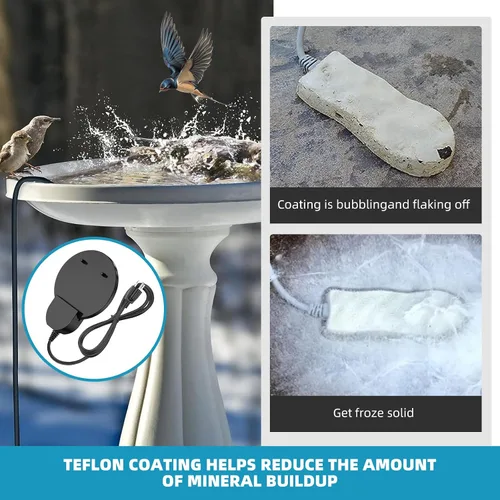 Vista 6 de Calentador de baño para pájaros descongelante de 250 W con revestimiento de teflón negro, calentador integral de aluminio fundido para ganado, aves