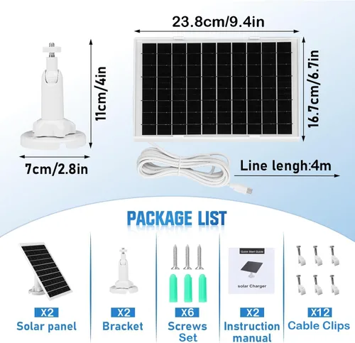 Vista 7 de Cargador de panel solar de 8 W para cámaras de seguridad al aire libre, con Micro USB/USB-C y puerto DC (35 x 135), se ajusta a