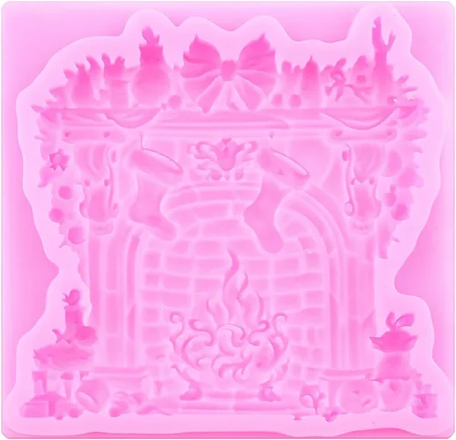 Vista 5 de Mujiang Moldes de silicona de muñeco de nieve de Navidad, molde 3D para castillo de Navidad, moldes de chimenea para decoración de pasteles