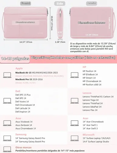 Vista 4 de HYZUO Funda para laptop de 14-15 pulgadas para MacBook Air 15 M5, rosa Rosa pálido