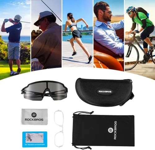 Vista 6 de ROCKBROS Polarized Sports Sunglasses Anti-Glare HD Cycling Sun Glasses Todo negro