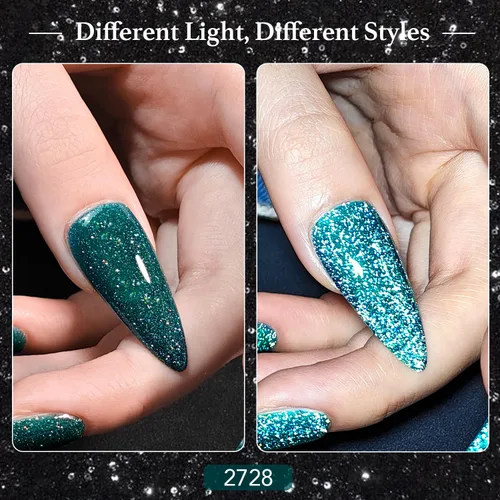 Vista 3 de GAOY Juego de esmalte de uñas de gel con brillantina reflectante de 6 colores, incluye colores rosa, plateado, rojo, verde, kit de esmalte de gel