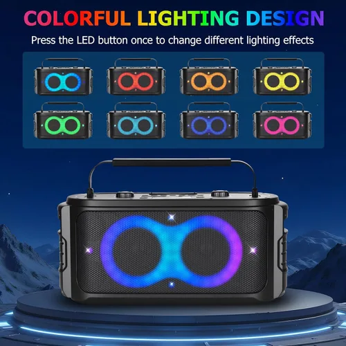 Vista 4 de Altavoz Bluetooth Portátil 300W Pico Sonido Grande Potente Fuerte Graves Profundos Boombox Inalámbrico Grande con Subwoofer DSP Luz LED para Fiestas