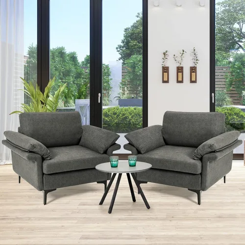 Vista 2 de Giantex Juego de 2 sofás individuales, silla decorativa, con cómodo cojín de 5 pulgadas, reposabrazos con cremallera, patas de acero, sillón de sala
