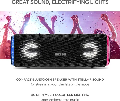 Vista 2 de ION Audio Slam Jam-IPX7 - Altavoz Bluetooth impermeable con micrófono, batería recargable, 15 sonidos de batería, entrada auxiliar y puerto de carga
