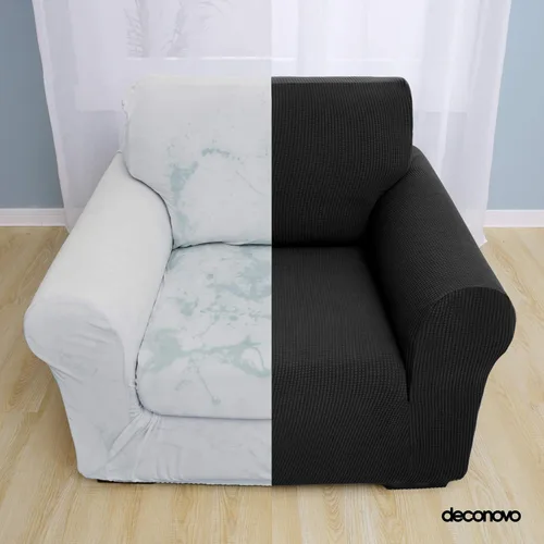 Vista 4 de Deconovo Funda protectora de elastano ajustable antideslizante para sillón de alta elasticidad, antiarrugas, con estampado sólido, silla, color negro