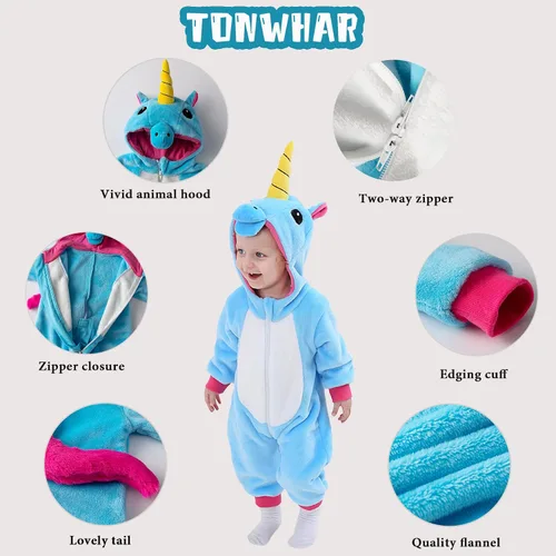 Vista 2 de TONWHAR Disfraz de Halloween para bebés y niños pequeños, traje de nieve para niños (3.5-4.5 añosaltura 41-46 pulgadas, unicornio azul)