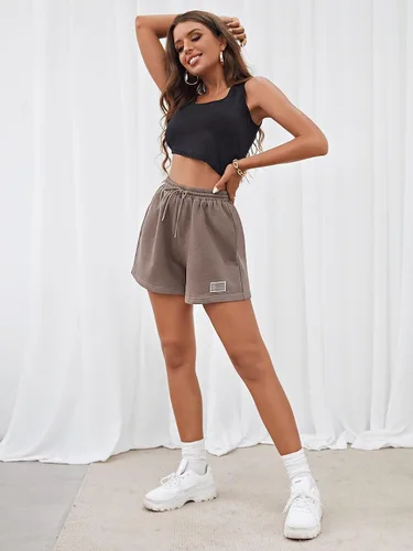 Vista 5 de MakeMeChic - Pantalones cortos informales con cordón en la cintura para mujer, pantalones deportivos para correr