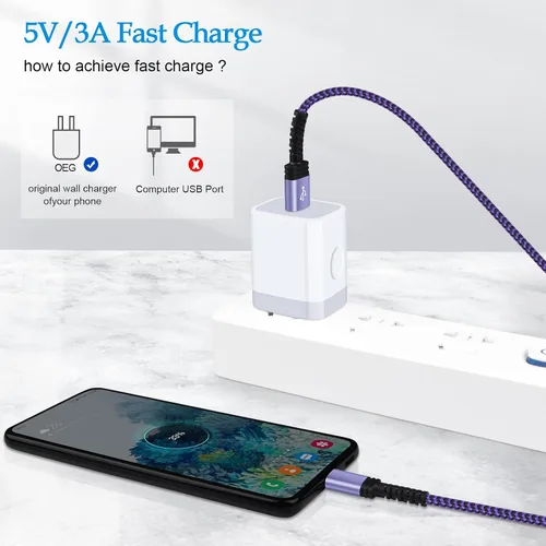 Vista 5 de Cable de carga USB tipo C, [2 unidades de 6 pies], cable de carga rápida USB C para Samsung Galaxy S24/A54/A34/A14/S23Ultra/S21 Fe, Z Fold 5/4, Z