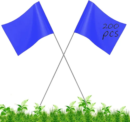 Vista 12 de Paquete de 100 banderas de marcado azules, 16 x 4 x 5 pulgadas, uso para patio y césped, entrenamiento de límites y perros, topografía y paisaje