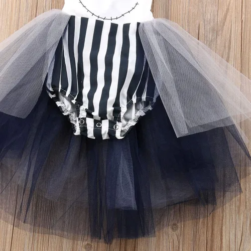 Vista 5 de Mameluco de sonrisa de Halloween para bebé recién nacida, traje de halter con lazo, vestido tutú