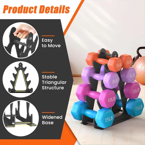 Vista 4 de 4-Tier Dumbbell Rack for 1-15 lb Weights, Holds 5 Pairs Space-Saving Sturdy A-Frame Stand for Home Gym, Weight Rack for Women's Dumbbell Set