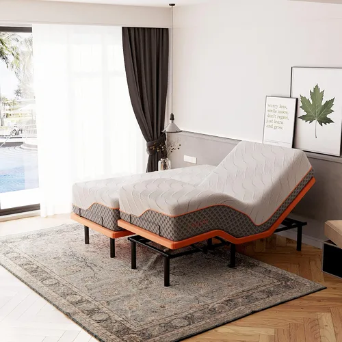 Vista 28 de ESHINE Base de cama ajustable + colchón híbrido de 14 pulgadas Twin XL (Suave Medio) - Espuma viscoelástica de gel de lujo, bases de cama con Gris