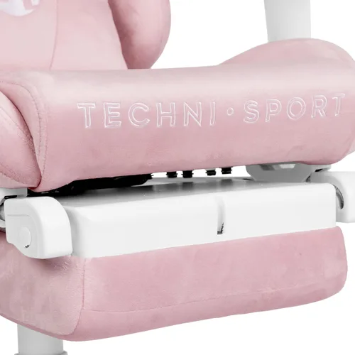 Vista 9 de Techni Sport Silla para juegos de terciopelo rosa con reposapiés