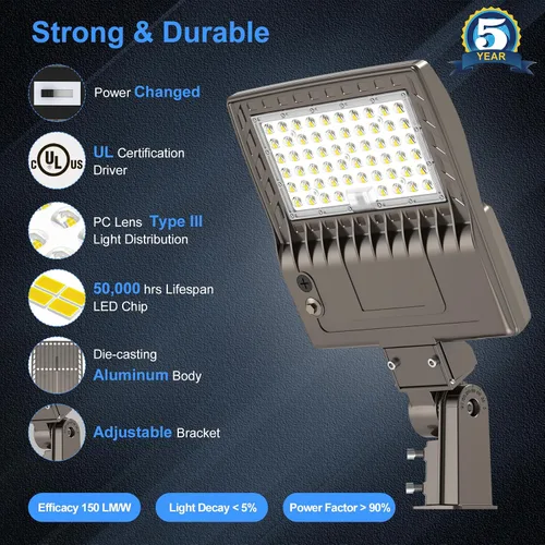 Vista 6 de KUKUPPO Luz LED de estacionamiento de 200 W, luz de poste de estacionamiento de grado industrial con certificación DLC UL, luz LED caja de zapatos
