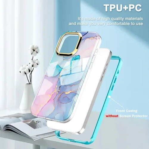 Vista 7 de Funda bonita de mármol para iPhone 13 Pro de 6.1 pulgadas, con protector de pantalla incorporado, ligera y elegante, de TPU, para cuerpo completo, a