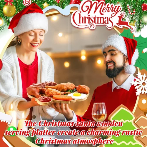 Vista 3 de Sliner 4 platos de Navidad con forma de Papá Noel, bandeja de madera para aperitivos de madera, bandeja de dulces en forma de Papá Noel, bandeja