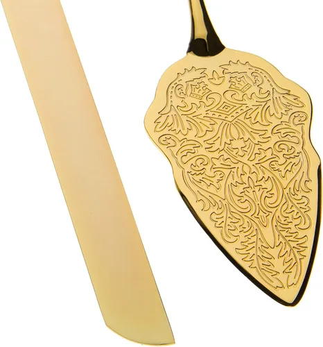 Vista 2 de Juego de cuchillo de pastel y servidor, artículos dorados de fiesta para boda, aniversario, fiesta de clásicos, Dorado elegante