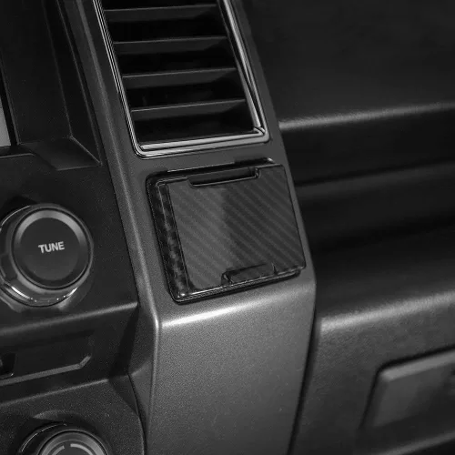 Vista 2 de Voodonala para Ford F150 2015-2020 Ribete de salida eléctrica central de fibra de carbono negro con tapa para encendedor para Ford F150 2015-2020