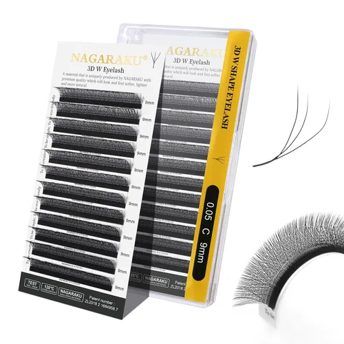 Vista 256 de NAGARAKU Extensiones de pestañas prefabricadas en abanico 3D W 0.05 C 0.315 0.05-C 3D W