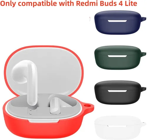 Vista 4 de DAYJOY - Juego de 2 fundas protectoras de silicona suave compatibles con auriculares Redmi Buds 4 Lite, funda protectora con llavero (negro y azul)