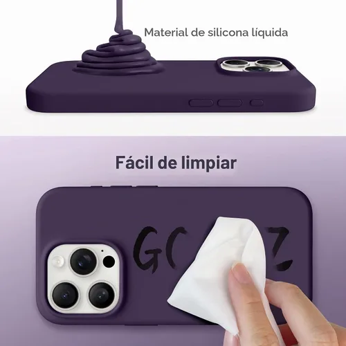 Vista 4 de GONEZ Funda de silicona para iPhone 15 Pro Max, compatible con Magsafe, protector de cámara + protector de pantalla, forro de microfibra suave