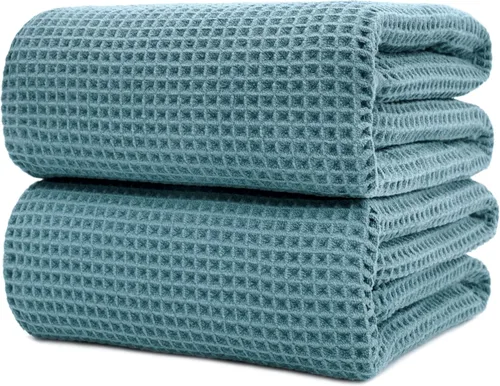 Vista 10 de POLYTE Sábanas de baño de microfibra de secado rápido de 430 GSM sin pelusas, 70 x 35 pulgadas, juego de 2 (tejido gofre)
