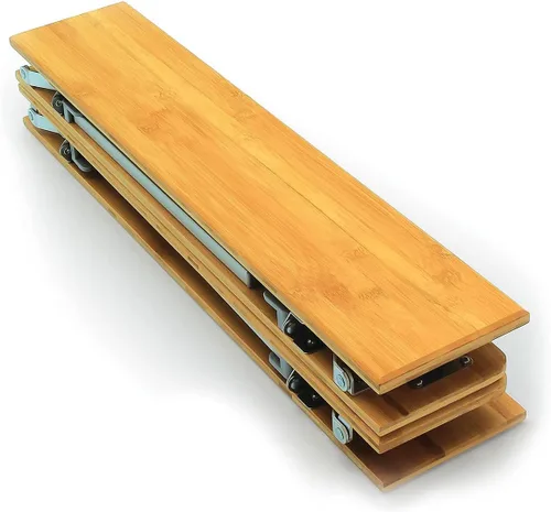 Vista 4 de Camco Mesa de camping plegable de bambú con patas de aluminio, parte superior de bambú natural mide 25 ½ x 19 ¾ pulgadas y soporta hasta 85 libras