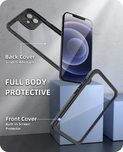 Vista 4 de WIFORT Funda impermeable para iPhone 12 de 6.1 pulgadas con protector de pantalla integrado, a prueba de agua certificada y protección militar, a