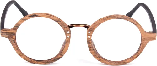 Vista 3 de Agstum Gafas redondas de estilo retro hechas a mano marco de madera lente transparente