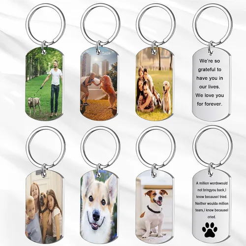Vista 4 de Llavero personalizado con imagen grabado personalizado fototextoetiqueta de perro llaveros para regalos de familia, hombres, novio