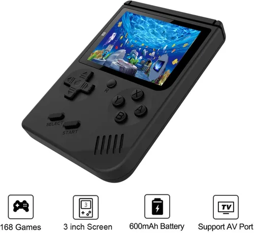 Vista 5 de Consola de juegos de mano para niños y adultos retro, 168 juegos clásicos de 8 bits, juegos de video de pantalla de 3 pulgadas con cable AV en TV.
