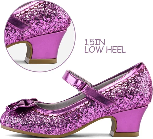 Vista 4 de K KomForme Mary Jane - Zapatos de vestir para niña con purpurina de 1.5 pulgadas, tacón bajo, para boda, fiesta, princesa, zapatos para niños
