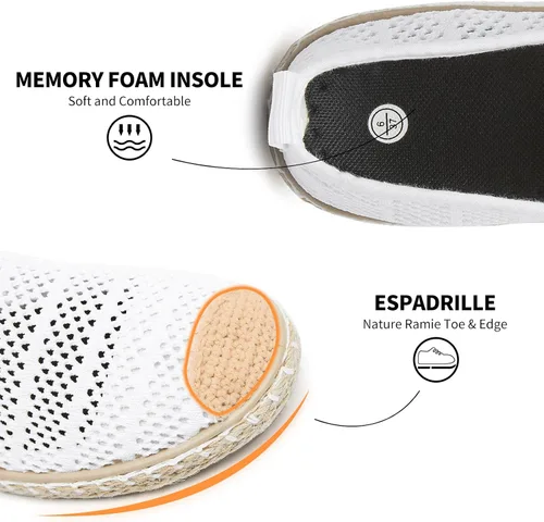 Vista 4 de BABUDOG Zapatos planos de malla transpirable para mujer, mocasines suaves, mocasines blancos sin cordones