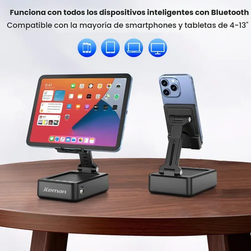 Vista 5 de JTEMAN Soporte para teléfono celular con altavoz Bluetooth y función