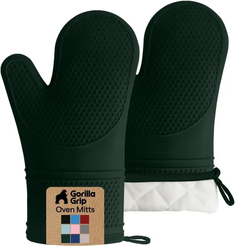 Vista 36 de GORILLA GRIP - Juego de guantes de horno de silicona suave sin BPA, guantes de cocina resistentes al calor e impermeables, forro de algodón grueso