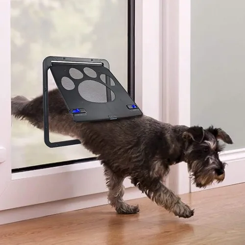 Vista 2 de LESTP - Puerta mosquitera para perros y gatos con solapa magnética para puertas correderas (pequeña), cerradura automática