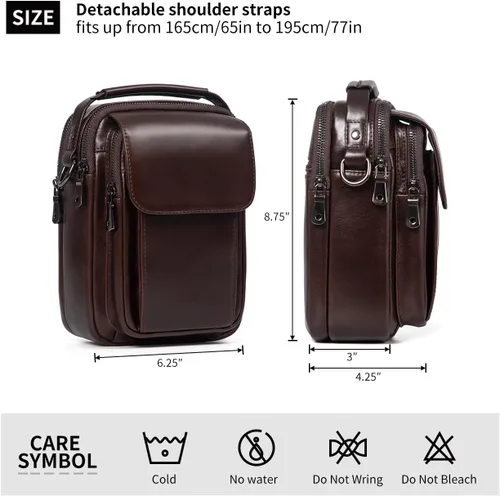 Vista 4 de Augus Bolso bandolera pequeño de cuero para hombre, bolso cruzado de hombro, bolsas de viaje para hombres, mochila con hebilla magnética