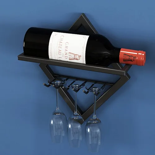 Vista 9 de Paquete de 2 estantes de metal para vino montado en la pared, estante para botellas de vino y colgador de copas, estante de almacenamiento de vino